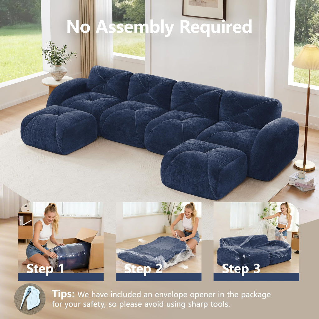 80" Sectional Modular Cloud Couch, Boneless Couch, Loveseat Red