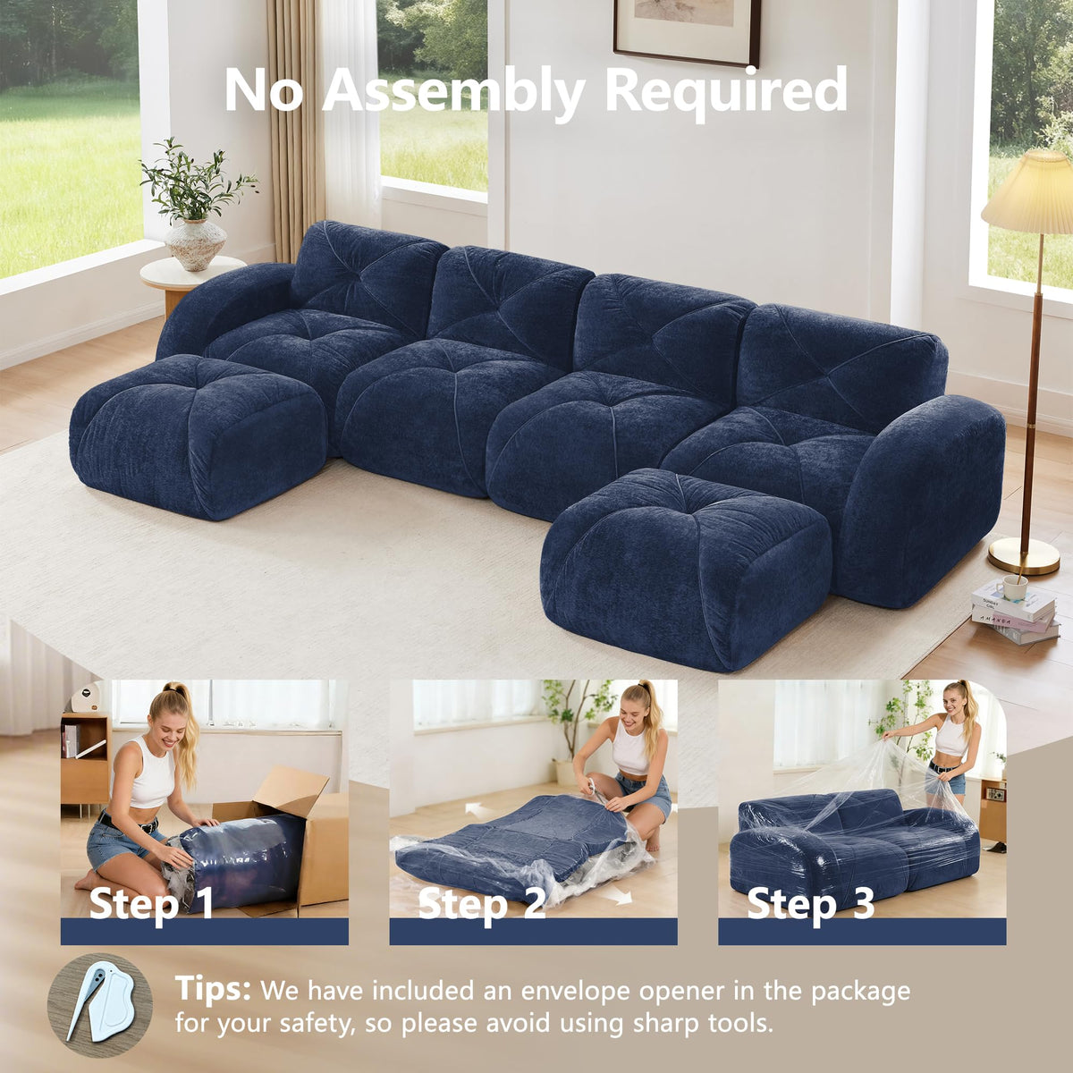 80" Sectional Modular Cloud Couch, Boneless Couch, Loveseat Red