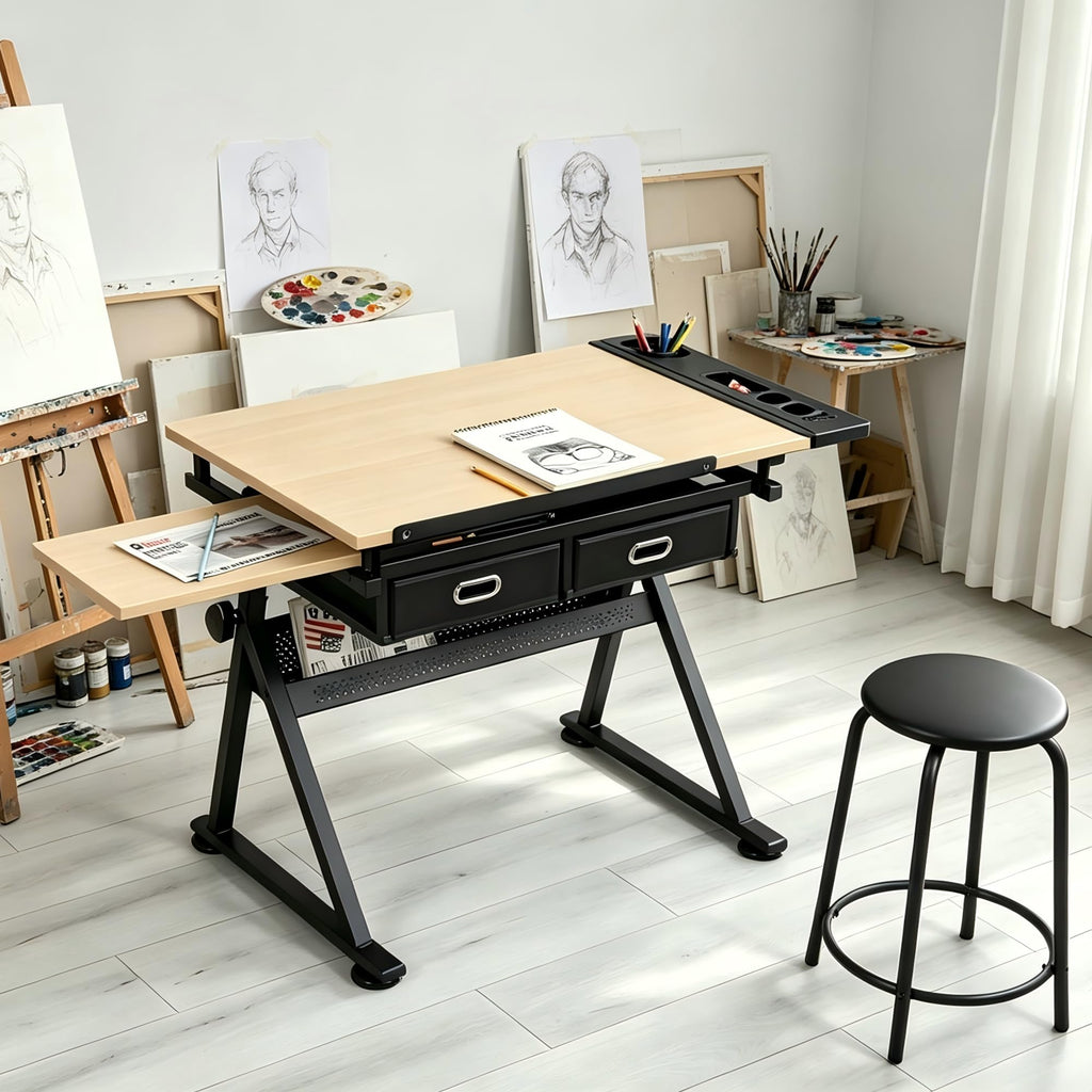 Garvee Height Adjustable Drafting Table, 0-75Â°Tilting Drawing Desk