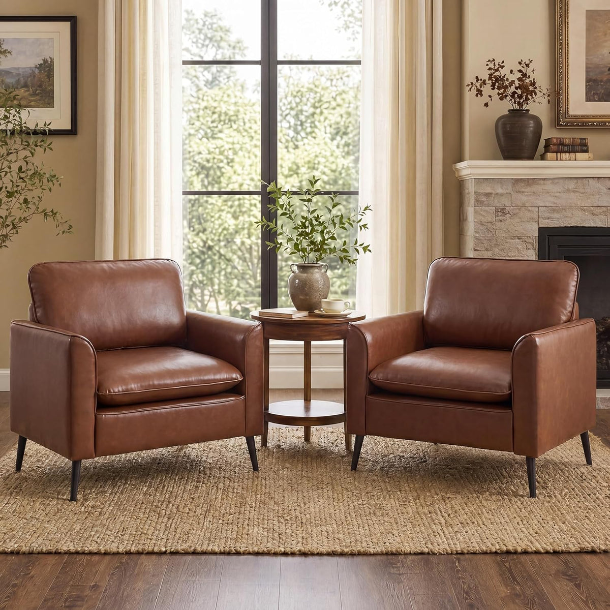 TYBOATLE Accent Chairs Set of 2, Faux Leather Arm Chairs (Grey, 2)