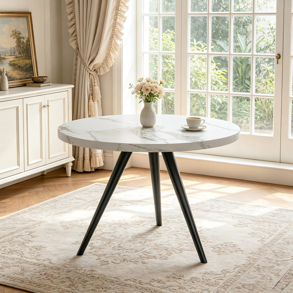 34.6" Round Dining Table Set for 4, Modern Kitchen Coffee Table Set, Walnut