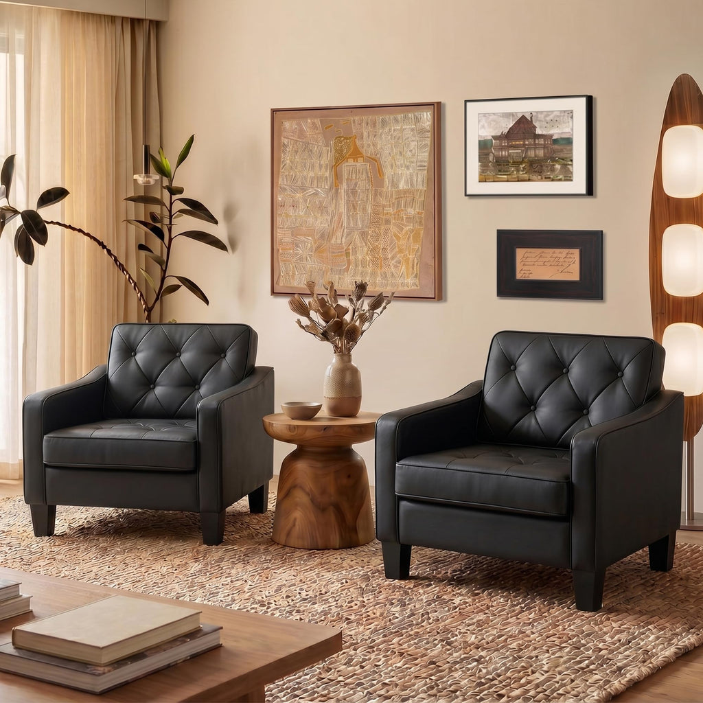 Grey Accent Chairs Set of 2, Wide Comfy Arm Chairs for Living Room, Office