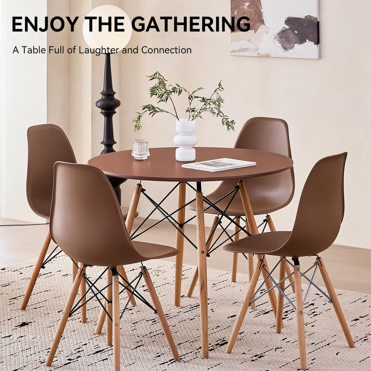 5-Piece Round Dining Set, 35.5" Black Table & Light Gray Chair