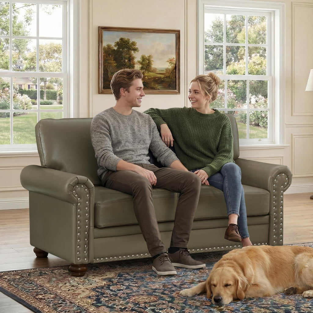 2 Piece Couch Sets for Living Room,Mid Century Modern Couch with Storage Nailhead Trim & Rolled Armrests,Deep Seat Comfy Couch,Furniture Set for Living Room,Bedroom,Office(Navy Blue,Loveseat+3 Seater)