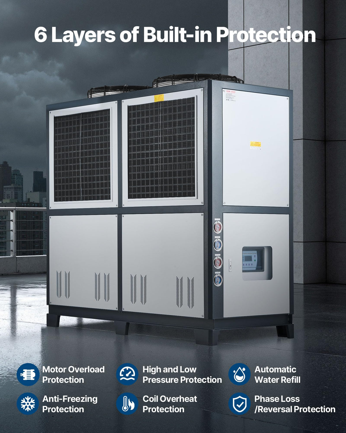 VEVOR Air Cooled Water Chiller, 5 Ton Portable, 5HP/3.75KW Compressor Motor, 53L Capacity Stainless Steel Water Tank, Finned Condenser with Micro-Computer Control, Industrial Chiller for Cooling Water