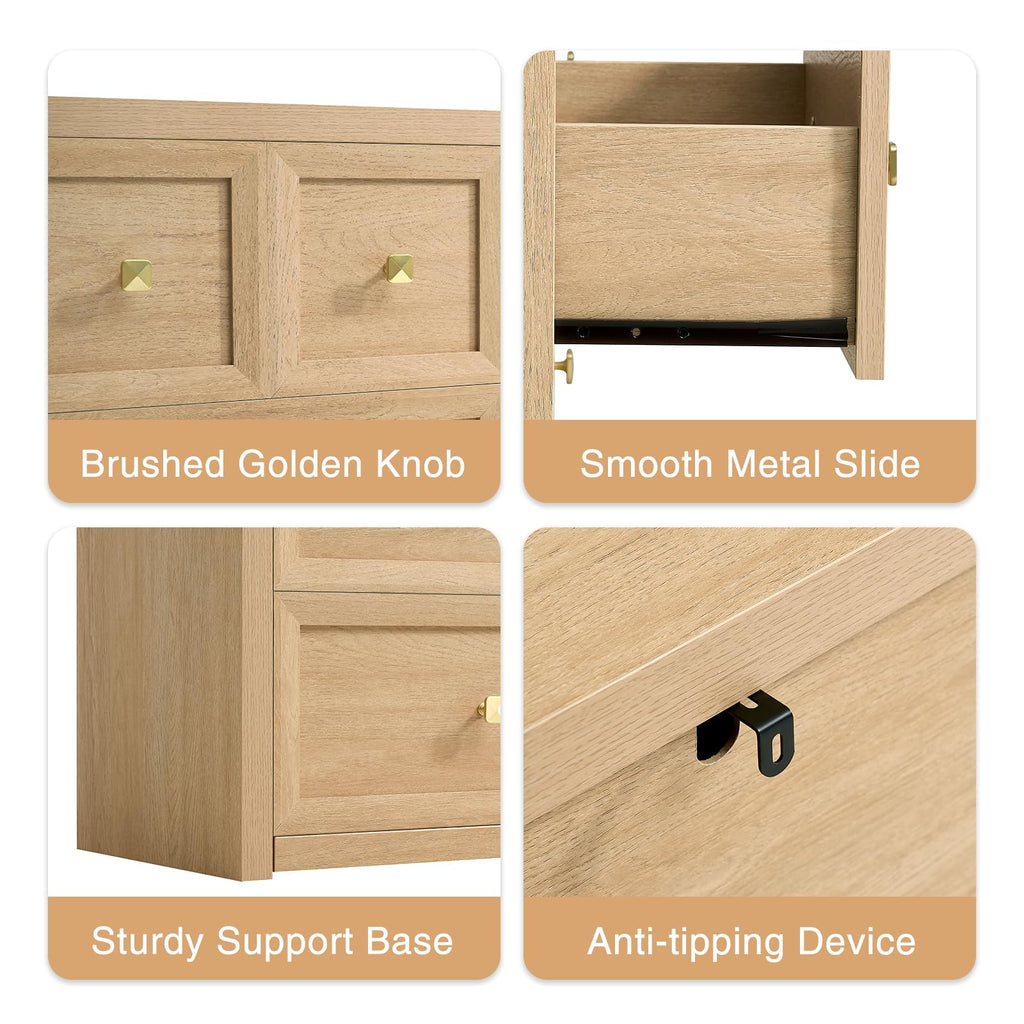 3 Drawers Nightstand Set of 2 W/Charging Station, 30.7" W King Size Bedside Table with 3 Drawers, Accent End Table W/Large Storage, Modern Wood Side Table for Bedroom,Office (2 Pieces, Gray Black)