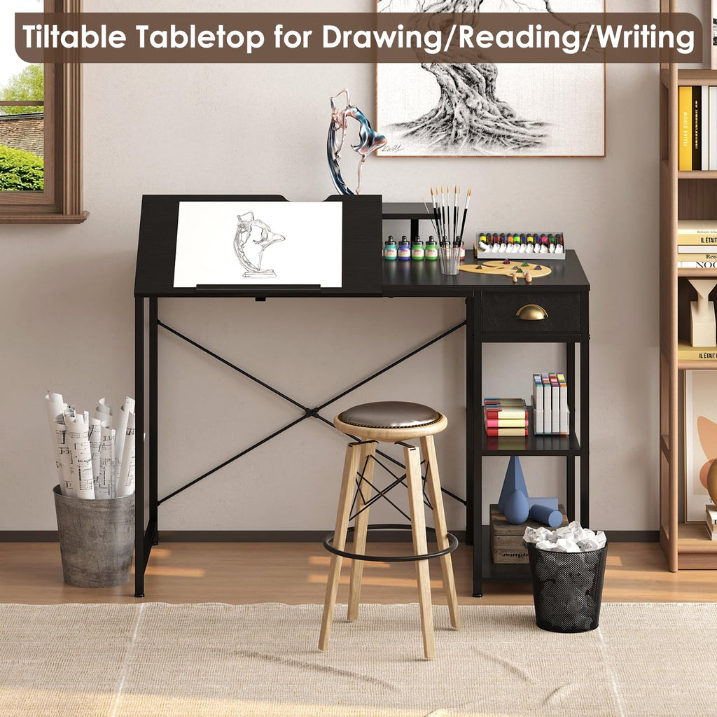 X-cosrack Adjustable Drafting Table with Storage Drawer & Monitor Stand