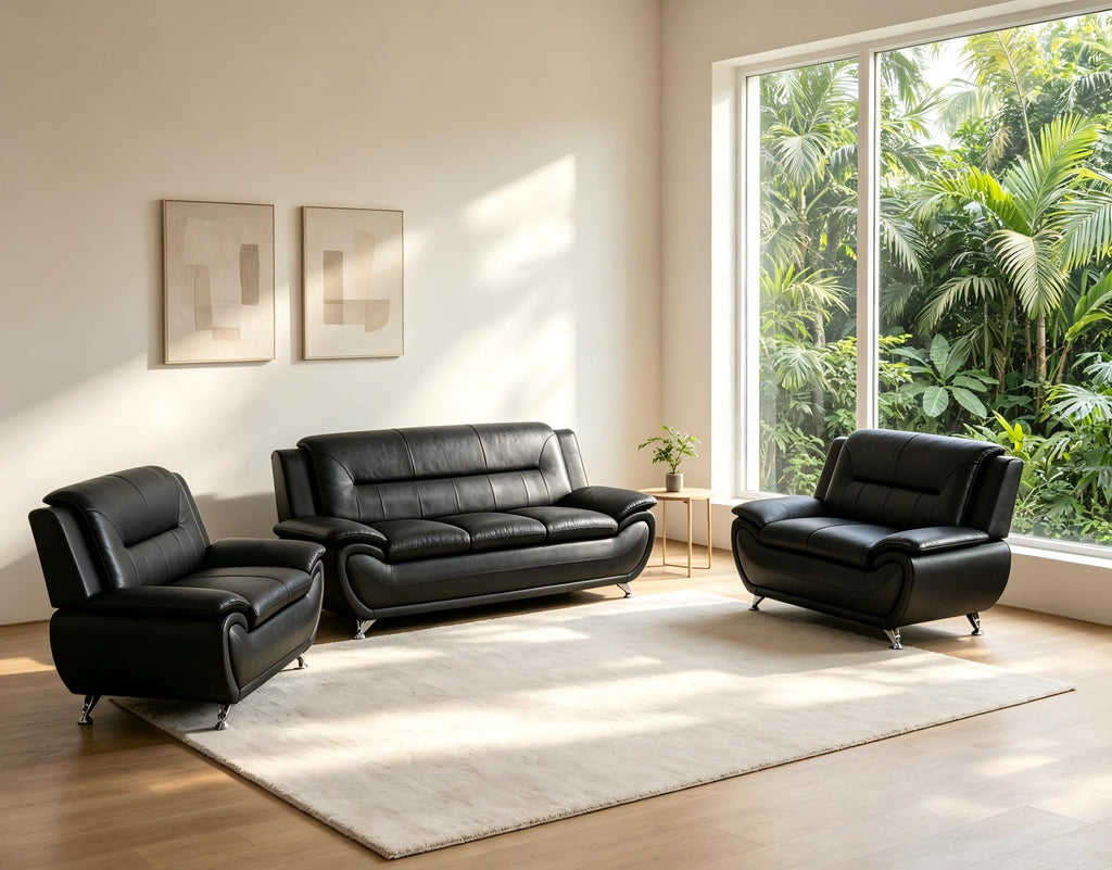 Creamy White Living Room Furniture Set, 2-Piece Modern Faux Leather Couches for Home, Living Room Sofa Sets, 3-Seater Sofa and Loveseat with Metal Feet, Couch Set for Bedroom, Hotel, Office