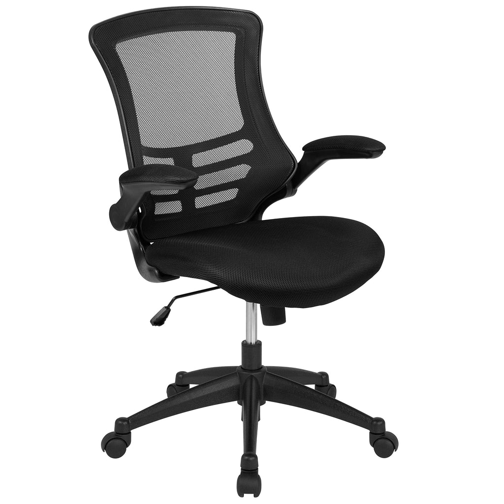 Flash Furniture Set of 4 Mid-Back Swivel Ergonomic Task Office Chairs with Flip-Up Arms, Black Mesh