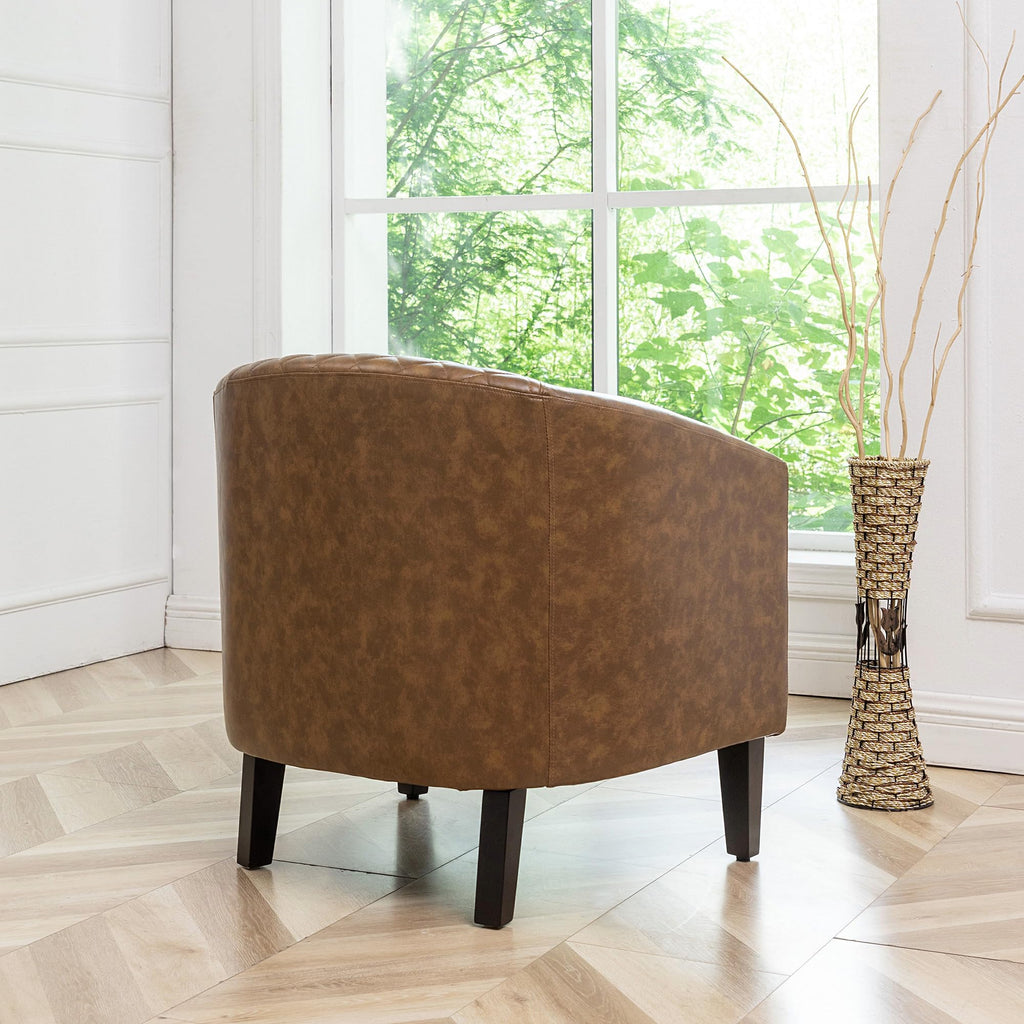 KINWELL 29" W Faux Leather Tufted PU Barrel Club Chairs Set of 2, Black