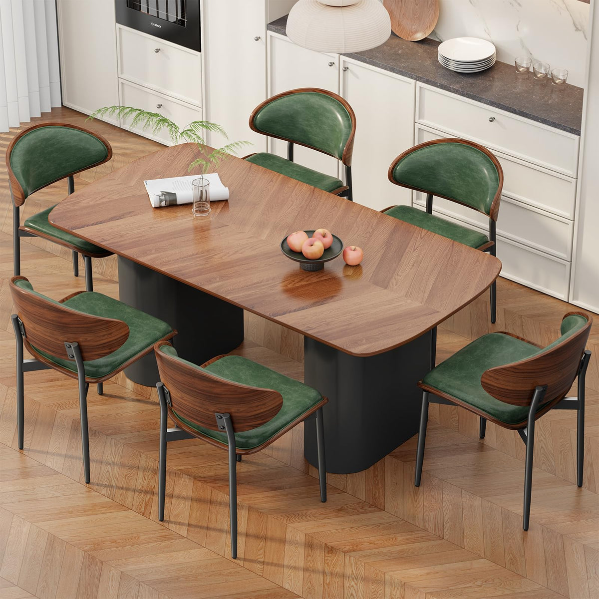 REONEY Dining Chairs Set of 4, Mid-Century Modern Kitchen Chairs, Black