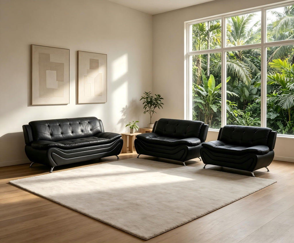 Creamy White Living Room Furniture Set, 2-Piece Modern Faux Leather Couches for Home, Living Room Sofa Sets, 3-Seater Sofa and Loveseat with Metal Feet, Couch Set for Bedroom, Hotel, Office