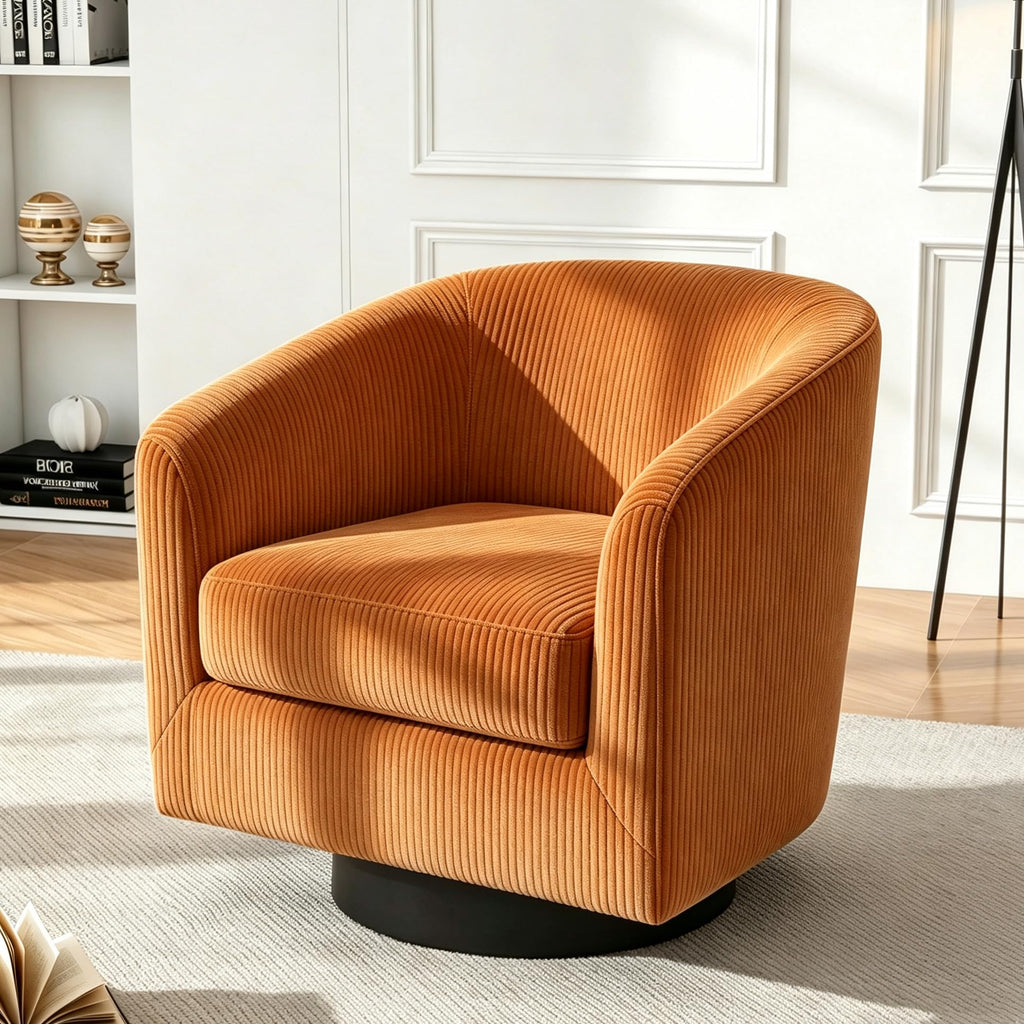 Faux Leather Swivel Accent Chairs Set of 2, Barrel Armchair, Brown