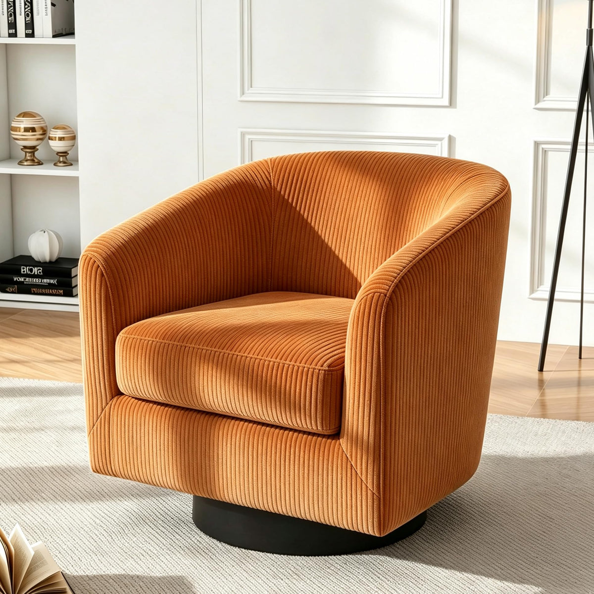 Faux Leather Swivel Accent Chairs Set of 2, Barrel Armchair, Brown
