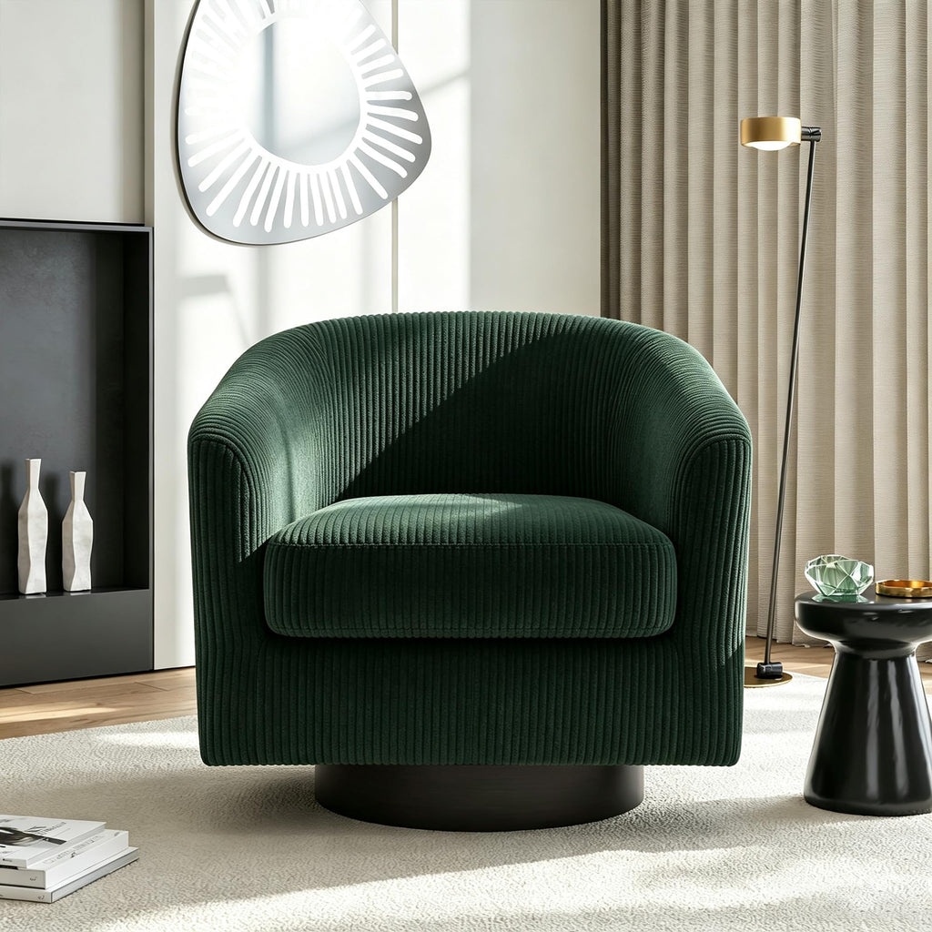Faux Leather Swivel Accent Chairs Set of 2, Barrel Armchair, Brown