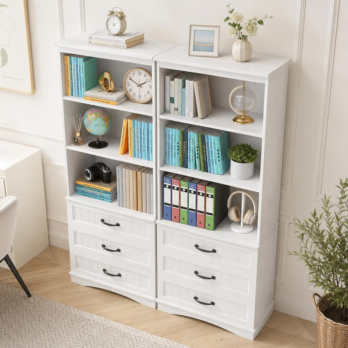 Gizoon 70'' Tall Bookcase Set of 2 with 3 Drawersï¼White