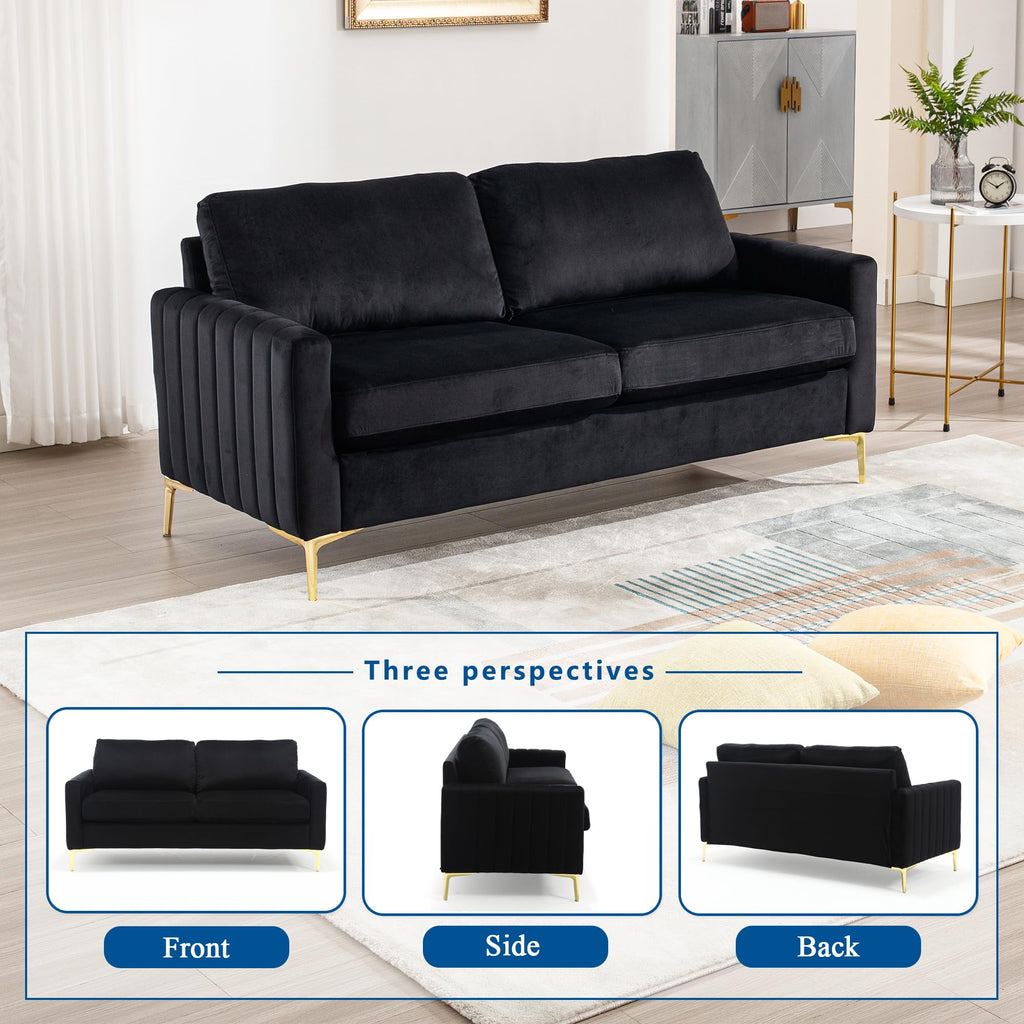 2 Piece Sofa and Loveseat Set, Comfy Tufted Velvet Couch and Loveseat Sets Furniture with Gold Leg, Mid Century Modern Couch Soft Upholstered Sofa Set of 2 for Living Room Bedroom Office (Navy Blue)