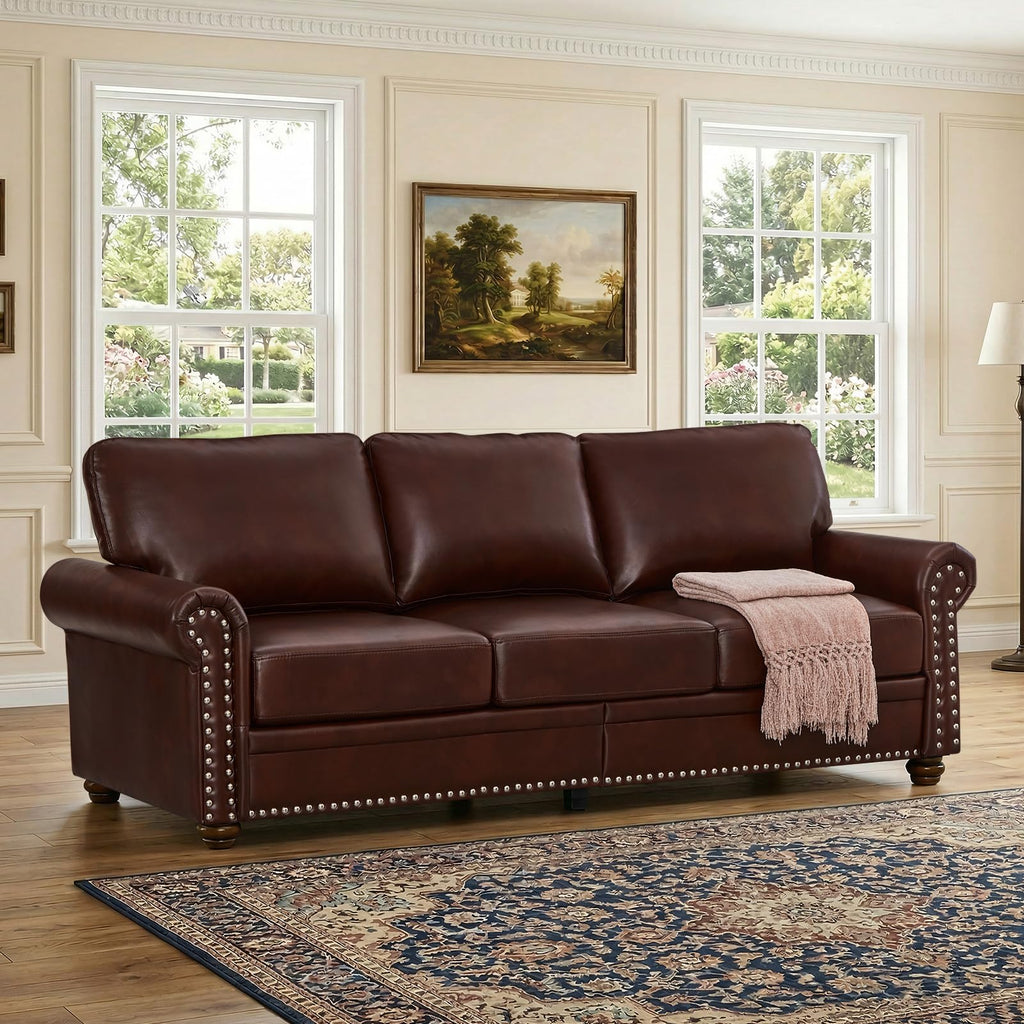 2 Piece Couch Sets for Living Room,Mid Century Modern Couch with Storage Nailhead Trim & Rolled Armrests,Deep Seat Comfy Couch,Furniture Set for Living Room,Bedroom,Office(Navy Blue,Loveseat+3 Seater)