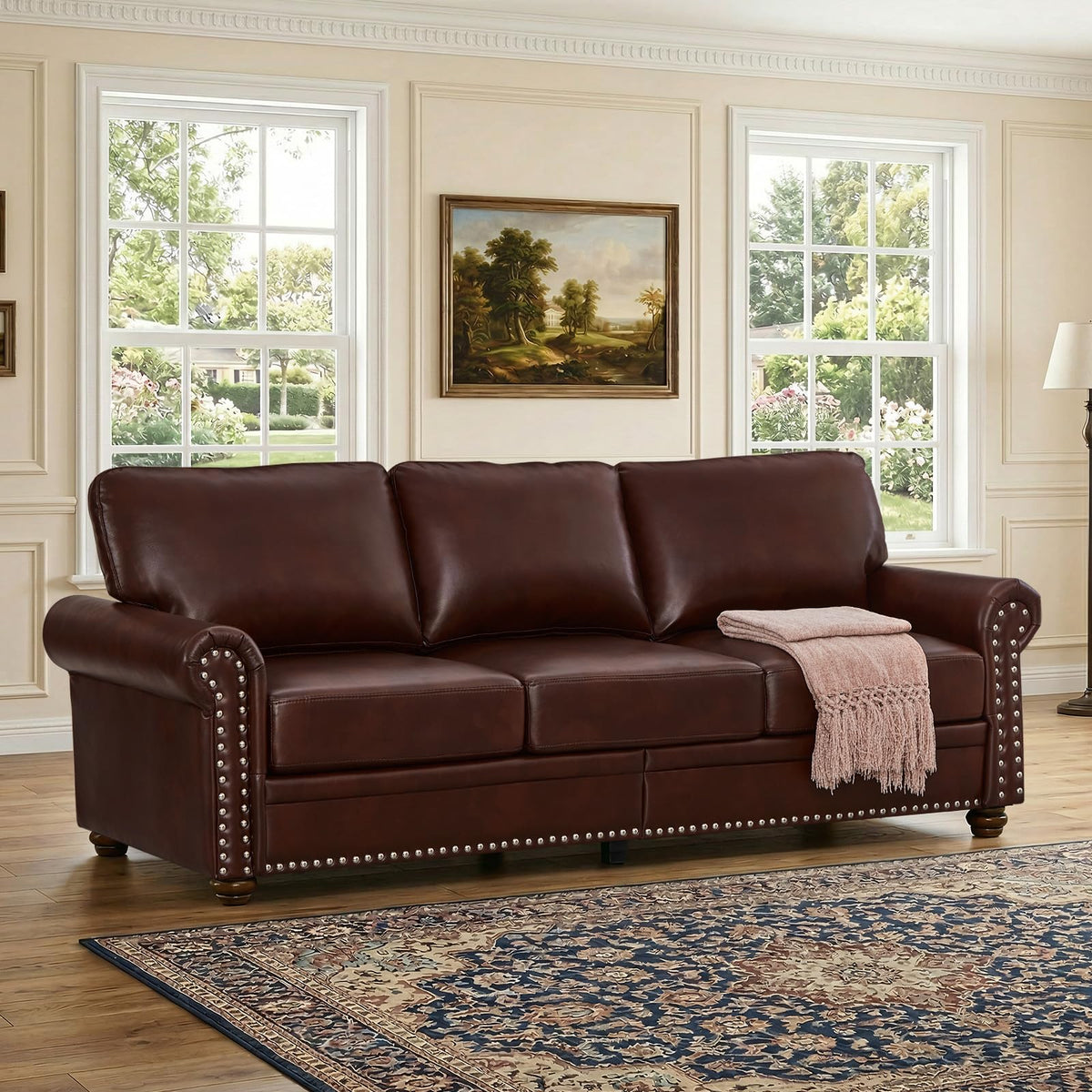 2 Piece Couch Sets for Living Room,Mid Century Modern Couch with Storage Nailhead Trim & Rolled Armrests,Deep Seat Comfy Couch,Furniture Set for Living Room,Bedroom,Office(Navy Blue,Loveseat+3 Seater)
