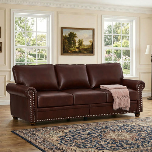 2 Piece Couch Sets for Living Room,Mid Century Modern Couch with Storage Nailhead Trim & Rolled Armrests,Deep Seat Comfy Couch,Furniture Set for Living Room,Bedroom,Office(Navy Blue,Loveseat+3 Seater)