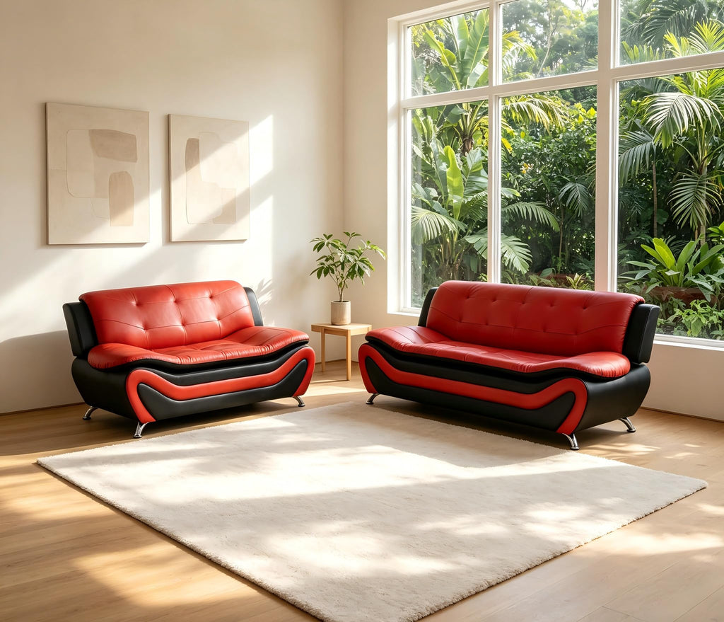 Creamy White Living Room Furniture Set, 2-Piece Modern Faux Leather Couches for Home, Living Room Sofa Sets, 3-Seater Sofa and Loveseat with Metal Feet, Couch Set for Bedroom, Hotel, Office