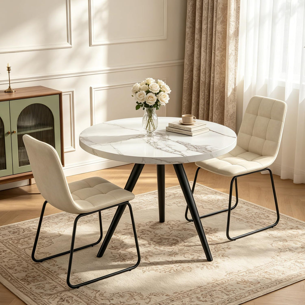 34.6" Round Dining Table Set for 4, Modern Kitchen Coffee Table Set, Walnut