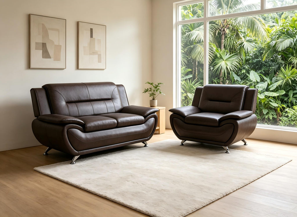 Creamy White Living Room Furniture Set, 2-Piece Modern Faux Leather Couches for Home, Living Room Sofa Sets, 3-Seater Sofa and Loveseat with Metal Feet, Couch Set for Bedroom, Hotel, Office