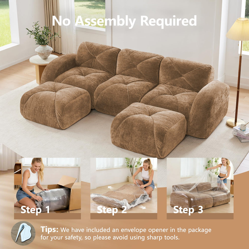 80" Sectional Modular Cloud Couch, Boneless Couch, Loveseat Red