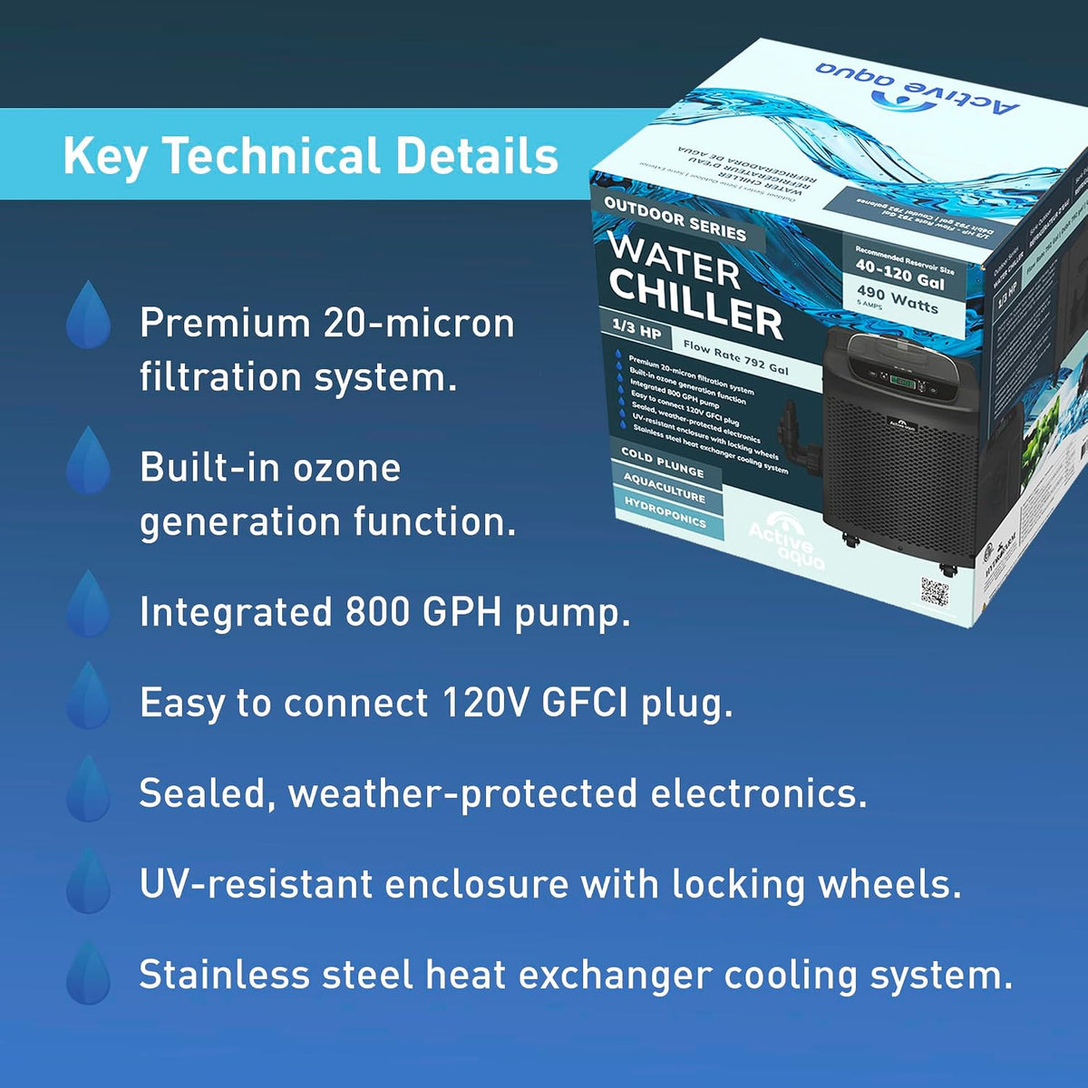 Active Aqua Outdoor Cold Plunge Chiller, 1/3 HP, Built-in Pump & Filter