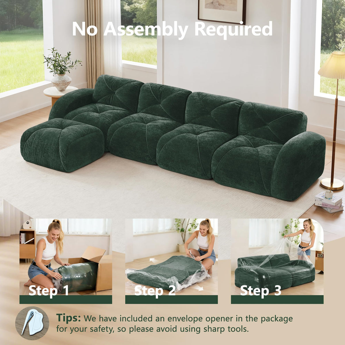 80" Sectional Modular Cloud Couch, Boneless Couch, Loveseat Red
