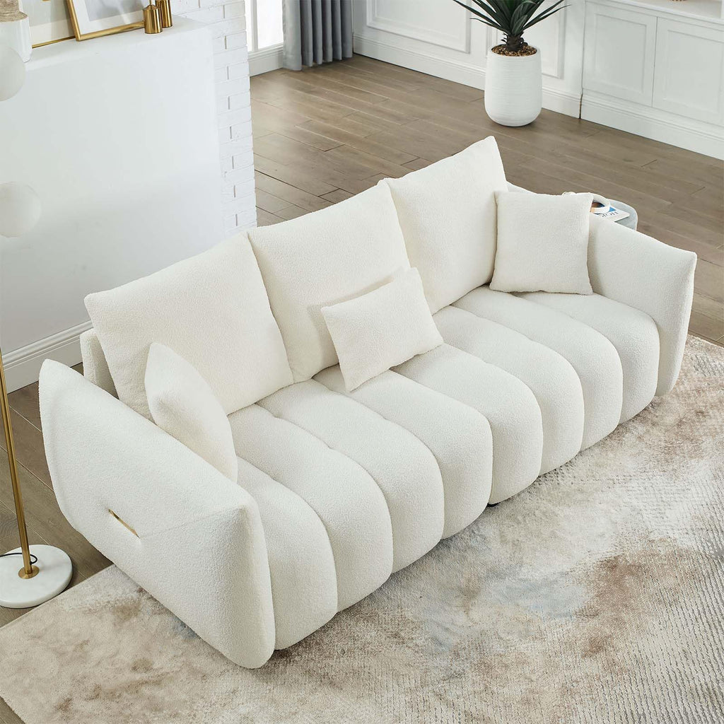 Antetek Teddy Fabric Sofa Set for Living Room, 2 Pieces Modern Deep Seat Oversized 3-Seater Cloud Boucle Couch for Bedroom, Office, Apartment, Furniture Set, 78-inch, Black (2 Pieces)
