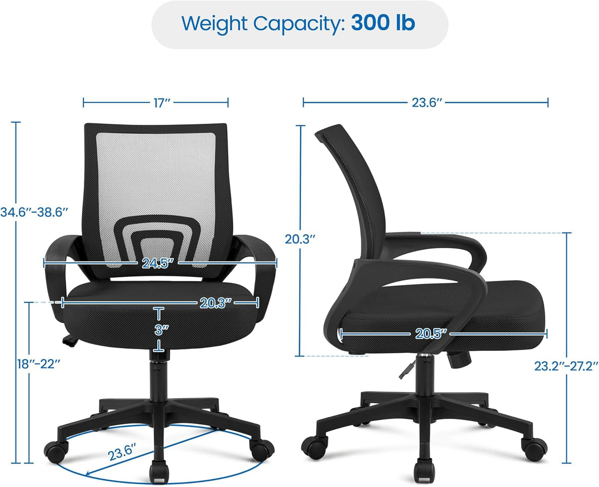 Yaheetech Black Computer Desk and Chair Set with Drawer, Shelves, Mesh Seat