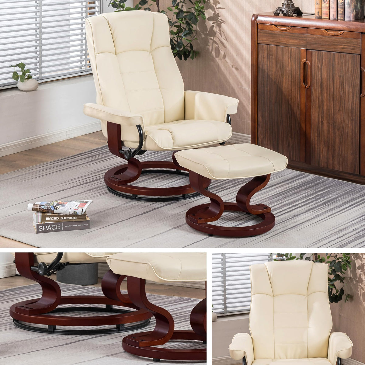 MCombo Manual Swivel Recliner with Ottoman, Faux Leather 9019