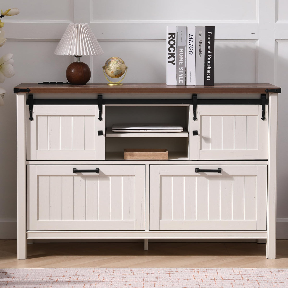Farmhouse 3-Piece Home Office Set â 46" Wide 2-Drawer Lateral File Cabinet with Power Outlets & USB, Two 71" Tall 5-Tier Bookcases with Adjustable Shelves & Anti-Tip Kit, Black