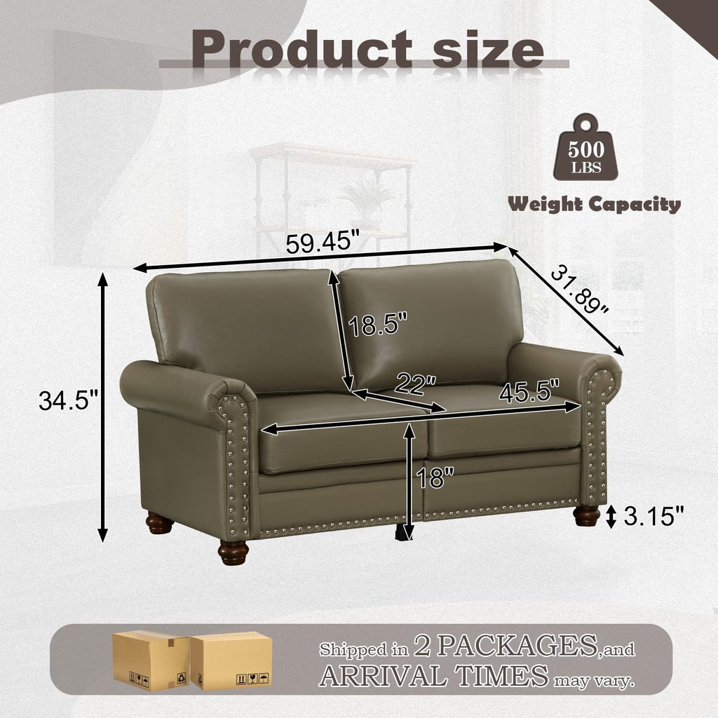 2 Piece Faux Leather Sofa Set,Modern Couch and Loveseat Sets with Storage,Mid Century Couch with Rivet Rolled Arm,Comfy Deep Seat Sofa,Furniture for Living Room,Office(Loveseat+3 Seater,Navy)