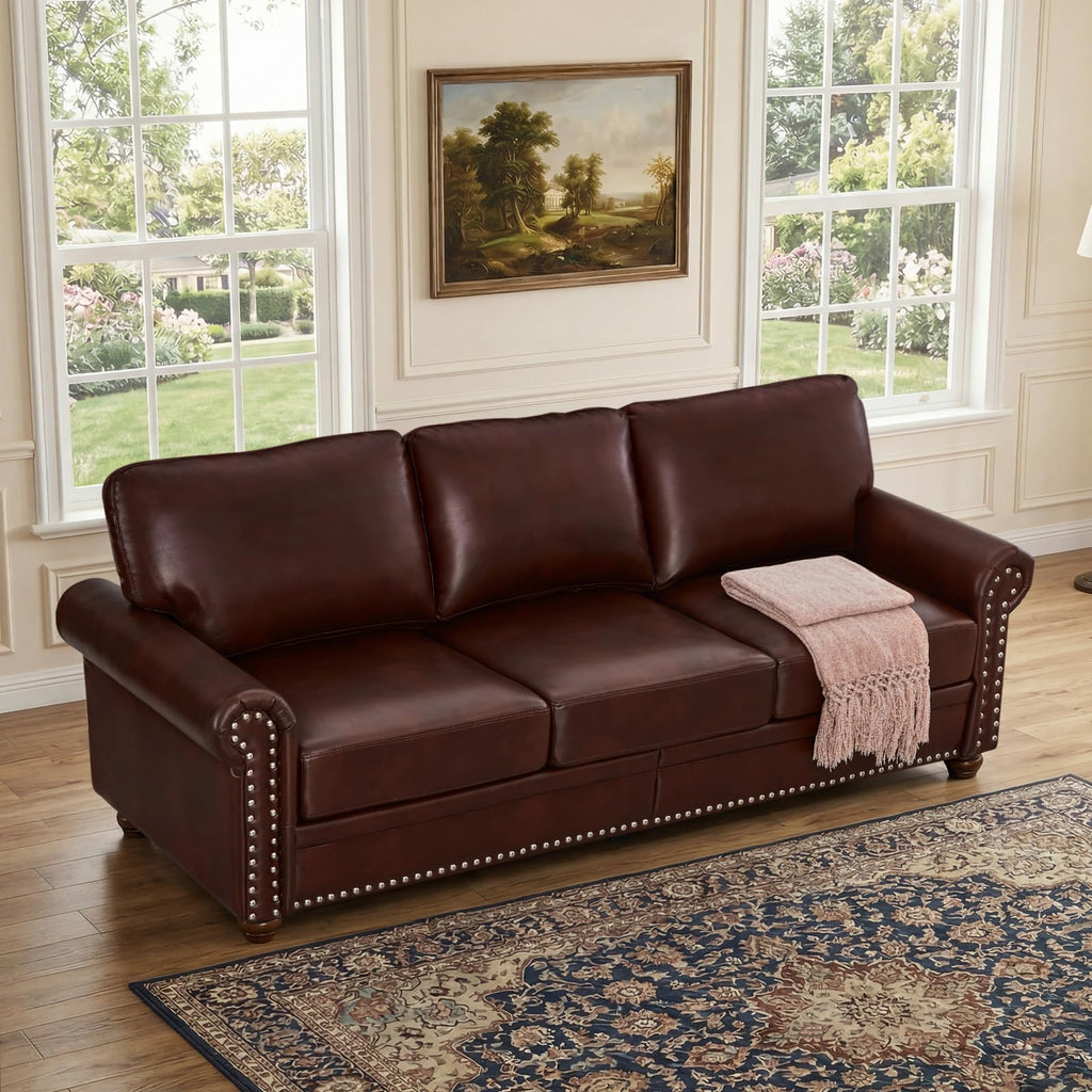 2 Piece Couch Sets for Living Room,Mid Century Modern Couch with Storage Nailhead Trim & Rolled Armrests,Deep Seat Comfy Couch,Furniture Set for Living Room,Bedroom,Office(Navy Blue,Loveseat+3 Seater)