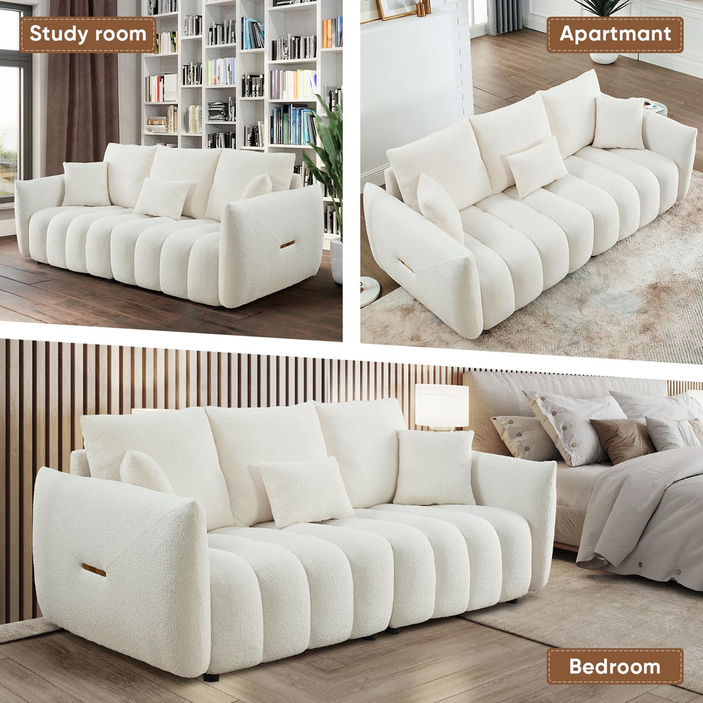 Antetek Teddy Fabric Sofa Set for Living Room, 2 Pieces Modern Deep Seat Oversized 3-Seater Cloud Boucle Couch for Bedroom, Office, Apartment, Furniture Set, 78-inch, Black (2 Pieces)