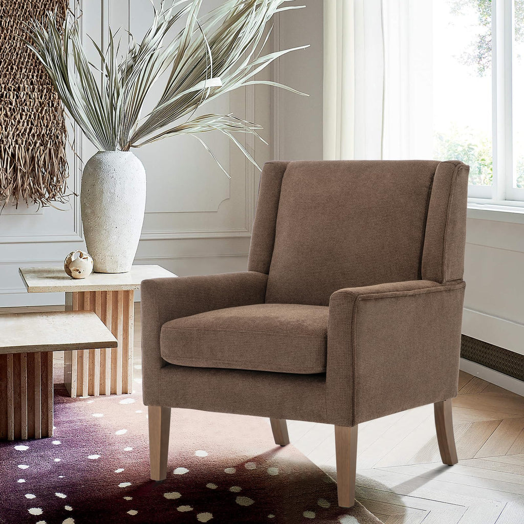 COLAMY Modern Wingback Living Room Chair, Upholstered Fabric Accent Armchair, Single Sofa Chair with Lounge Seat and Wood Legs for Office/Bedroom/Reading Spaces, Beige