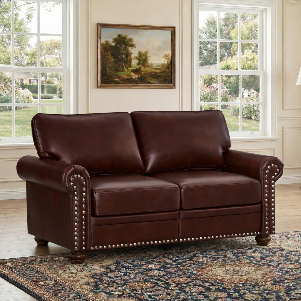 2 Piece Couch Sets for Living Room,Mid Century Modern Couch with Storage Nailhead Trim & Rolled Armrests,Deep Seat Comfy Couch,Furniture Set for Living Room,Bedroom,Office(Navy Blue,Loveseat+3 Seater)