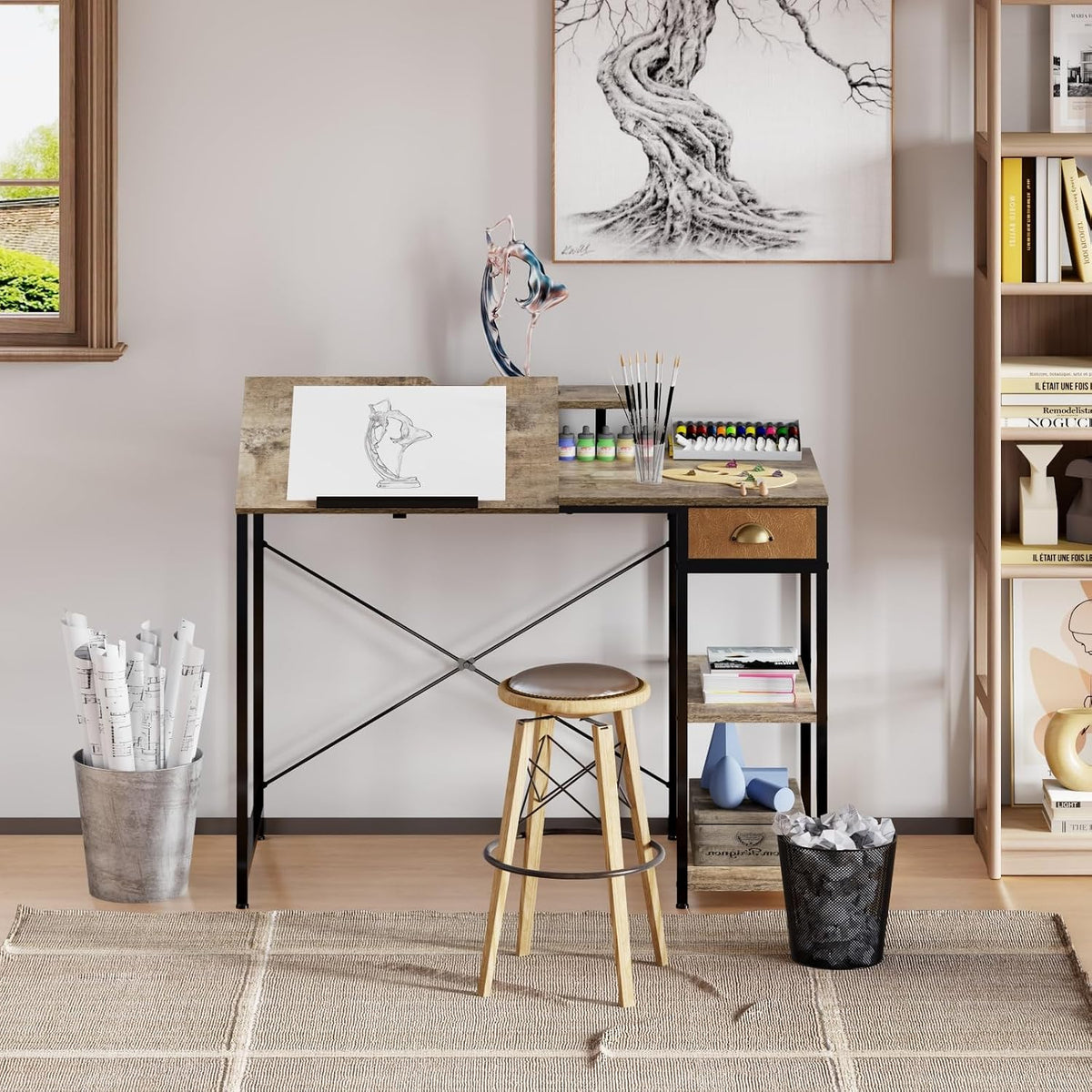 X-cosrack Adjustable Drafting Table with Storage Drawer & Monitor Stand