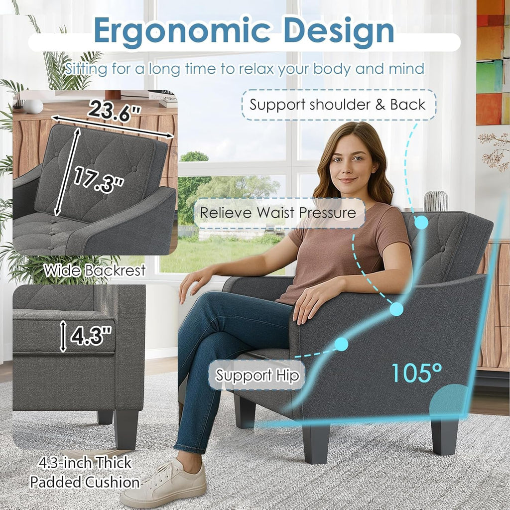 Grey Accent Chairs Set of 2, Wide Comfy Arm Chairs for Living Room, Office