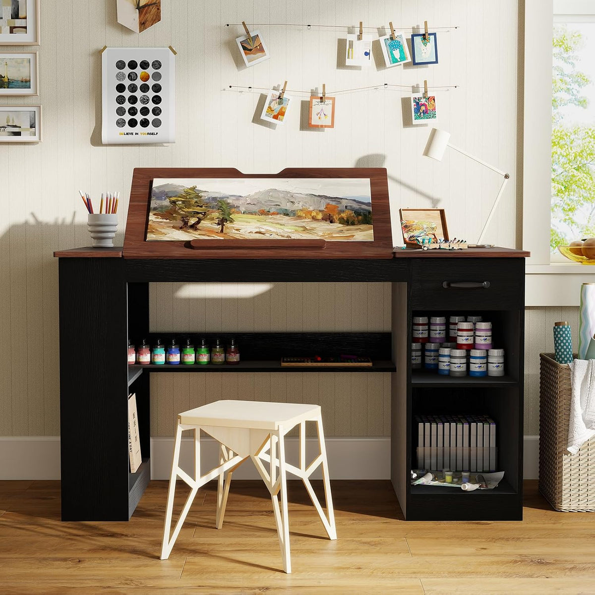 Verano Garden 55.1" Drafting Table, Craft Art Table, Computer Desk, Black