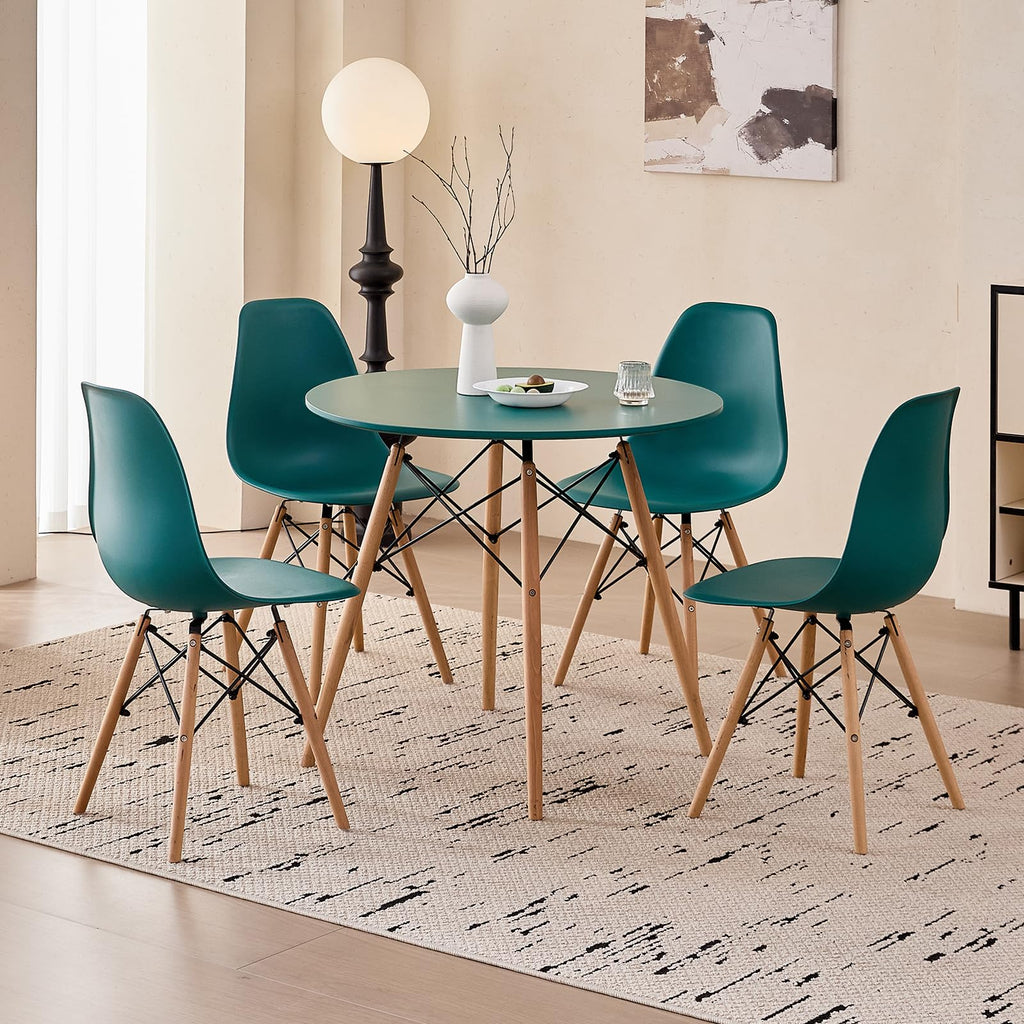5-Piece Round Dining Set, 35.5" Black Table & Light Gray Chair