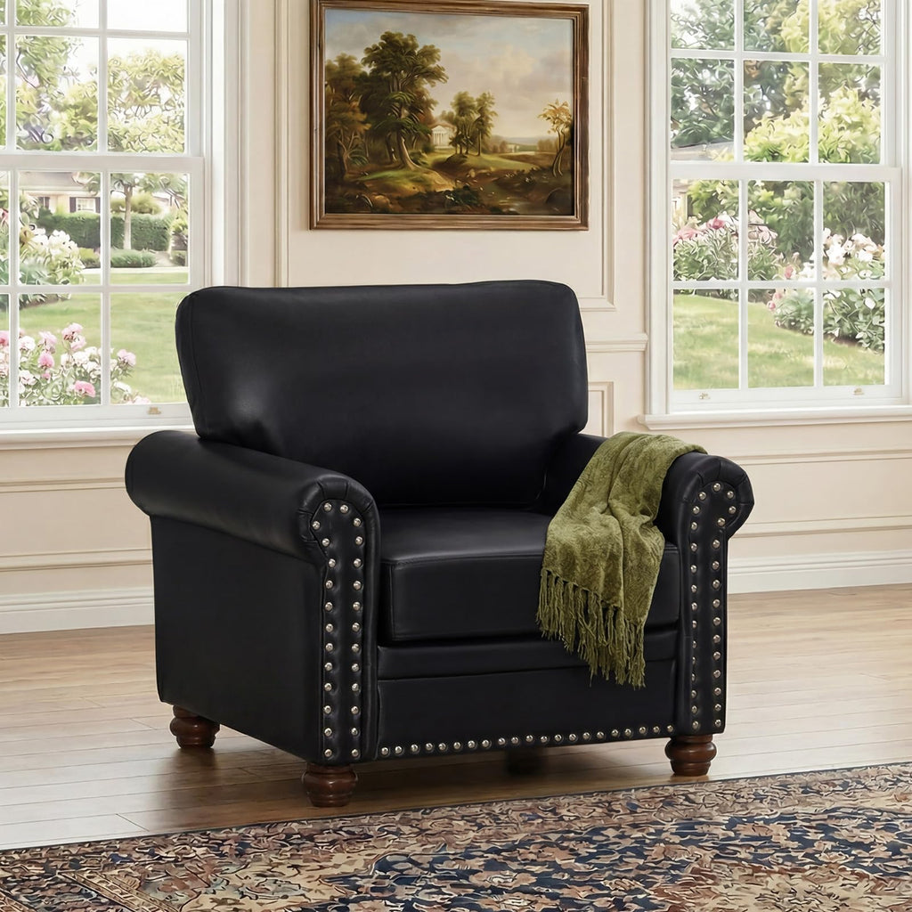 2 Piece Couch Sets for Living Room,Mid Century Modern Couch with Storage Nailhead Trim & Rolled Armrests,Deep Seat Comfy Couch,Furniture Set for Living Room,Bedroom,Office(Navy Blue,Loveseat+3 Seater)