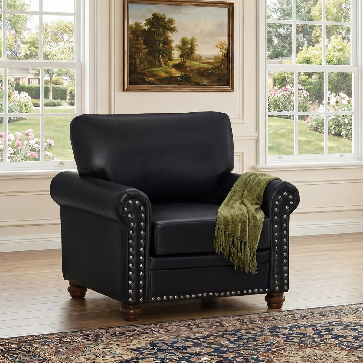 2 Piece Couch Sets for Living Room,Mid Century Modern Couch with Storage Nailhead Trim & Rolled Armrests,Deep Seat Comfy Couch,Furniture Set for Living Room,Bedroom,Office(Navy Blue,Loveseat+3 Seater)