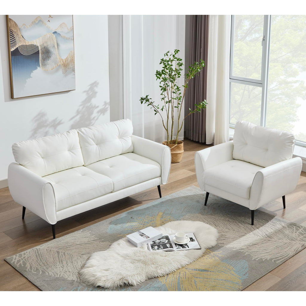 61'' Small Leather Loveseat and Chair, 3 Piece Living Room Sets, Black