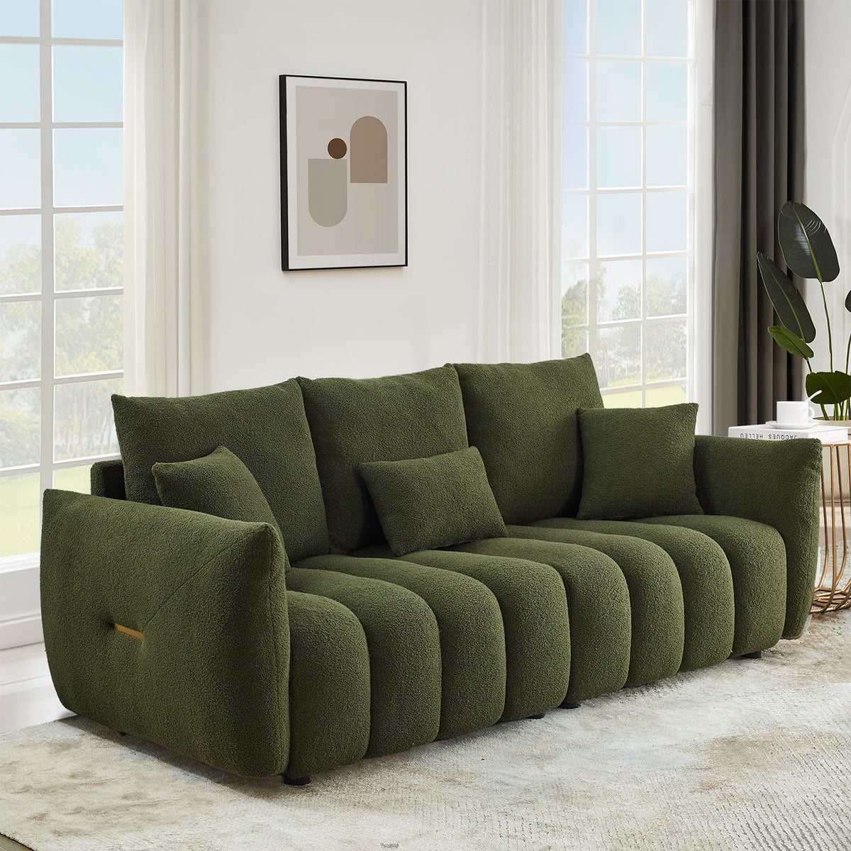 Antetek Teddy Fabric Sofa Set for Living Room, 2 Pieces Modern Deep Seat Oversized 3-Seater Cloud Boucle Couch for Bedroom, Office, Apartment, Furniture Set, 78-inch, Black (2 Pieces)