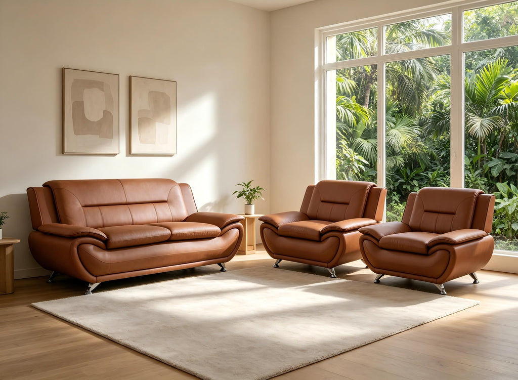 Creamy White Living Room Furniture Set, 2-Piece Modern Faux Leather Couches for Home, Living Room Sofa Sets, 3-Seater Sofa and Loveseat with Metal Feet, Couch Set for Bedroom, Hotel, Office