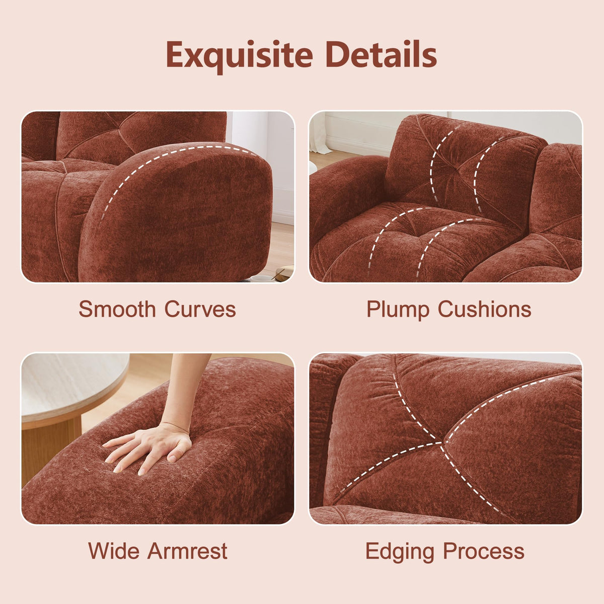 80" Sectional Modular Cloud Couch, Boneless Couch, Loveseat Red