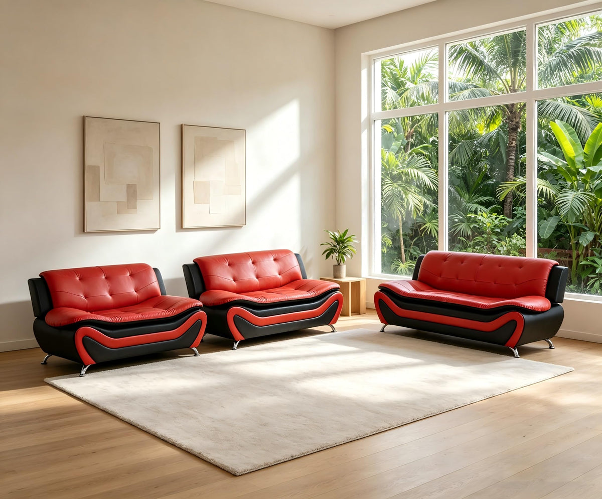 Creamy White Living Room Furniture Set, 2-Piece Modern Faux Leather Couches for Home, Living Room Sofa Sets, 3-Seater Sofa and Loveseat with Metal Feet, Couch Set for Bedroom, Hotel, Office